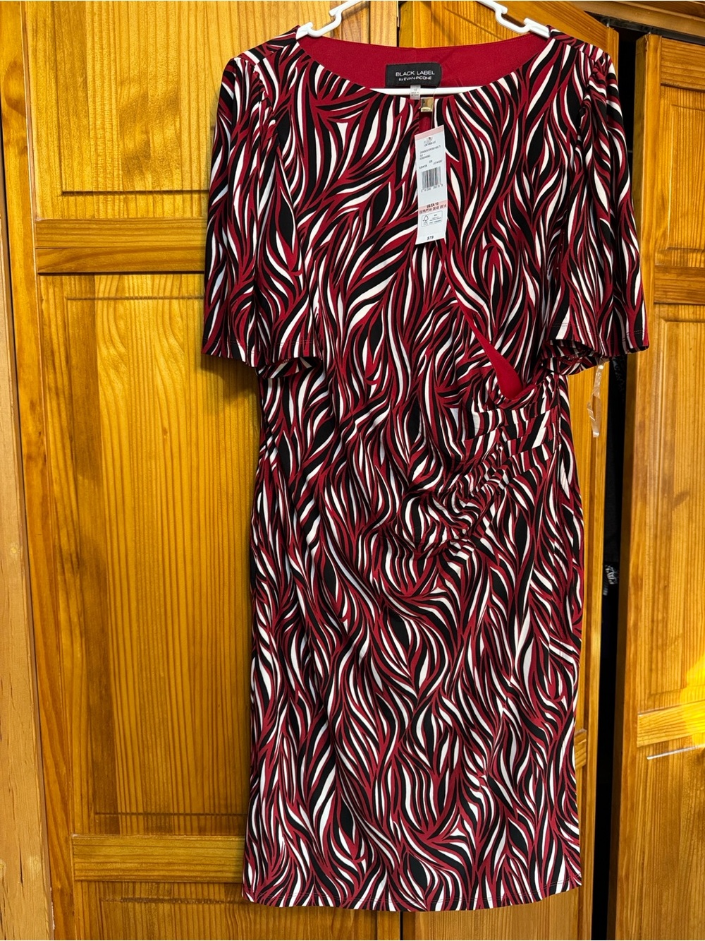 Black Label Red, Black & White Wave-Print Midi Dress